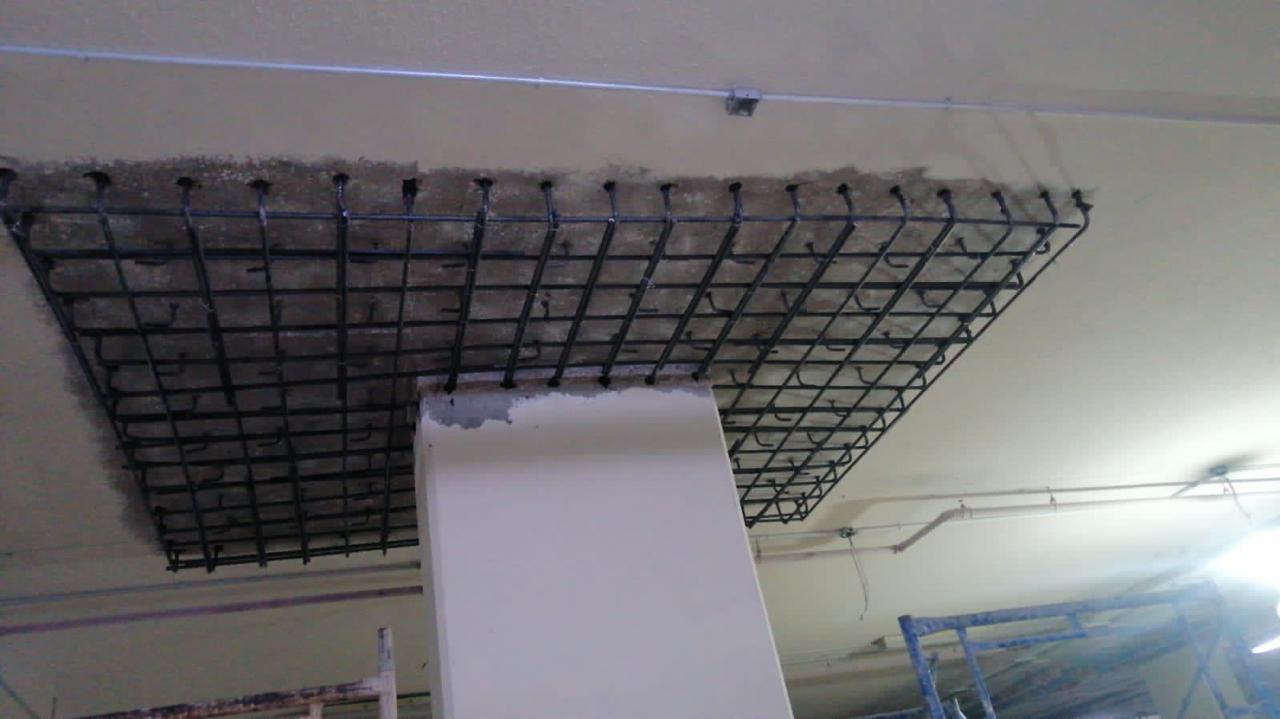 Concrete repair and reinforcement of the columns of the Good Center building